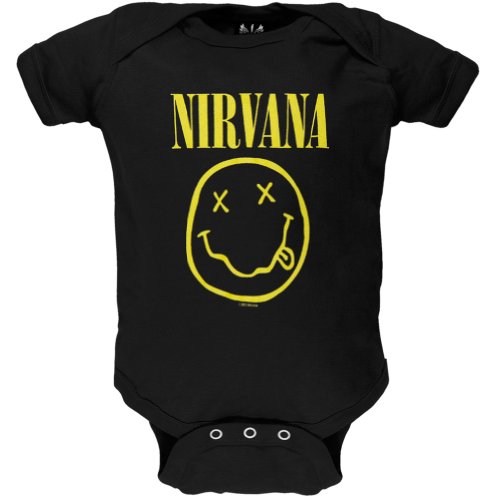Nirvana unisex baby Nirvana Smiley Onesie, Black, 6 Months and Toddler T Shirt Set, Black, 12 US