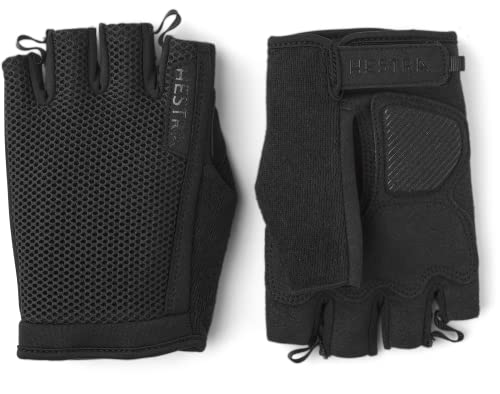Hestra Short Sr. Breathable Protective Bike Glove for Men/Women | 5-Fingerless Shock Absorbing Breathable Bike Glove for Mountain Biking - Black/Black - 10
