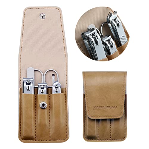 Nail Clipper Set, 6 Pcs Toenail Clippers, Stainless Steel Fingernail Clipper, and PU Leather Manicure Set, Gift Ideas (Beige)