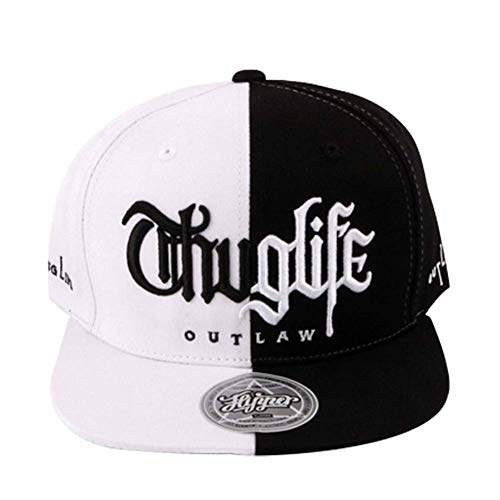 Thuglife 3D Logo Embroidery Flat Brim Bill Baseball Cap Medium Profile Korean Kpop Adjustable Snapback Hat for Men Women (Black&White/Original Logo, M~L=7~7 1/4=21 7/8'~22 5/8'=56cm~58cm)