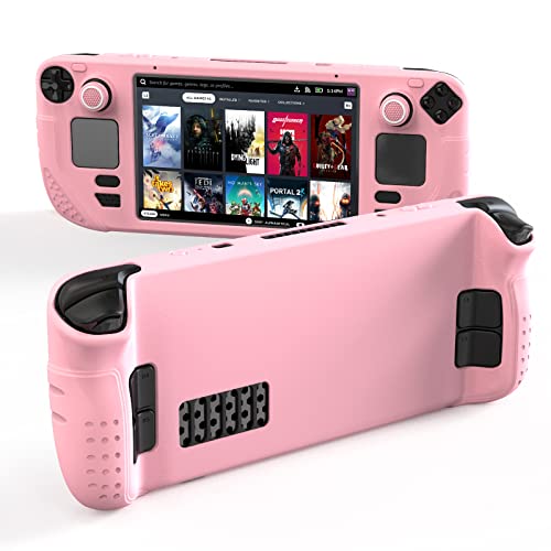 Protective Case for Steam Desk, IINE Steam Desk Silicone Cover Case, 9-in-1 Protective Silicone Shell with Anti-Scratch Cover Protector Steam Deck Accessories Set,Pink