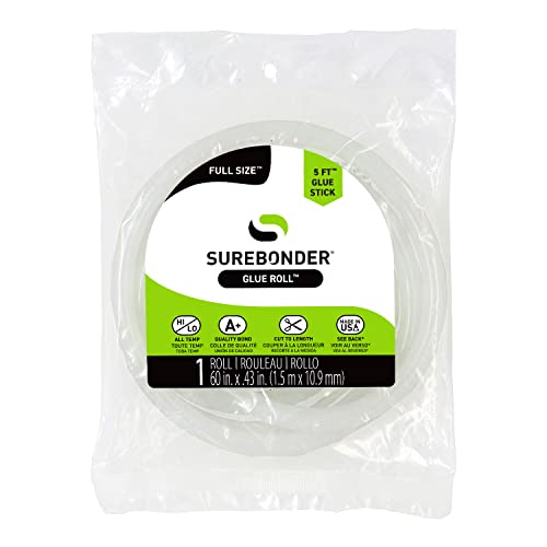 Surebonder RR-5 Full-Size Hot Glue Stick Roll, Clear, 60' (5 Feet), 7/16' Diameter (.43') - Long Glue Stick, Uninterrupted Gluing, Use With All Temperature Glue Guns