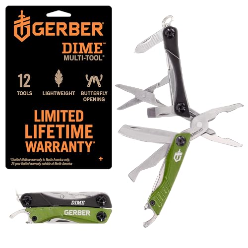 Gerber Gear Dime 12-in-1 Mini Multi-tool - Needle Nose Pliers, Pocket Knife, Keychain, Bottle Opener - EDC Gear and Equipment - Green