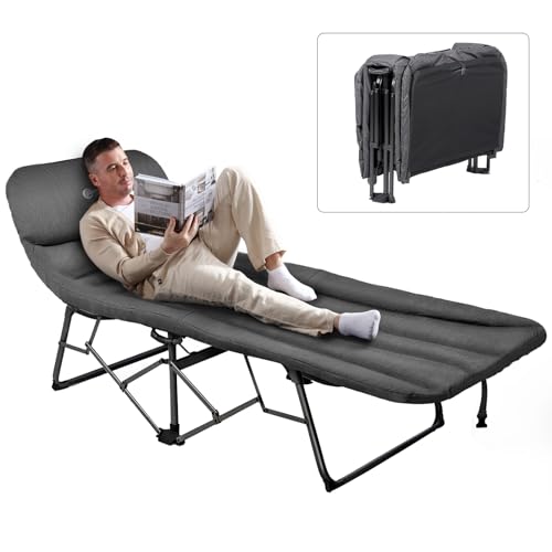 PORTAL XXL Portable Folding Camping Cot for Adults 400lbs Wide Half Queen with Soft Padded Cushion Guest Bed Cot for Sleeping 5-Position Adjustable Lounger for Indoor Outdoor Travel Heavy Duty