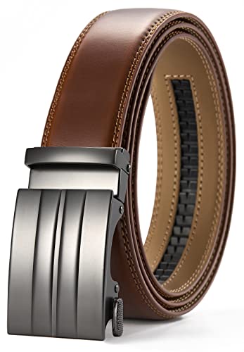 CHAOREN Cognac Belt - Mens Belt Leather 1 3/8' for Casual Dress - Micro Adjustable Belt Fit Everywhere