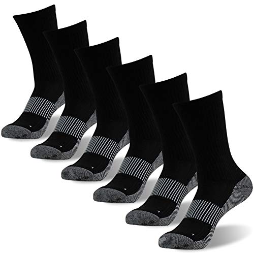 FOOTPLUS Copper Hiking Socks,Men Women Winter Warm Crew Cushioned Sole Golf Running Basketball Arch Support Socks, Anti Odor Hiking Climbing Trekking Socks,6 Pairs Black, XX-Large