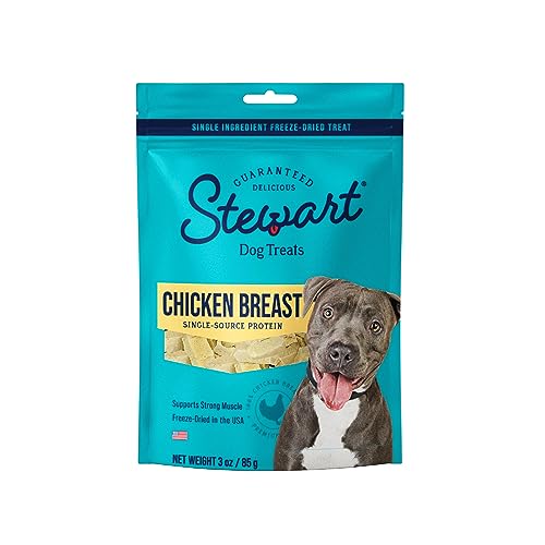 Stewart Freeze Dried Dog Treats, Chicken Breast, Grain Free & Gluten Free, 3 Ounce Resealable Pouch, Single Ingredient, Made in USA, Dog Training Treats