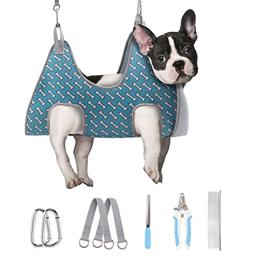 Supet Dog Grooming Hammock Harness for Cats Dogs, Relaxation Pet Restraint & Small Animal Leashes Sling Helper Nail Trimming Clipping, S（ Legs Spacing：7-10.2' /) , Coral blue