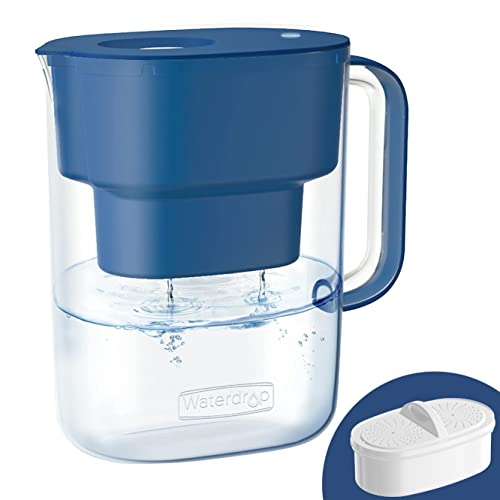 Waterdrop 200-Gallon Long-Life Lucid 10-Cup Water Filter Pitcher, NSF Certified, 5X Times Lifetime, Reduces PFAS, PFOA/PFOS, Chlorine, BPA Free, Classic Blue