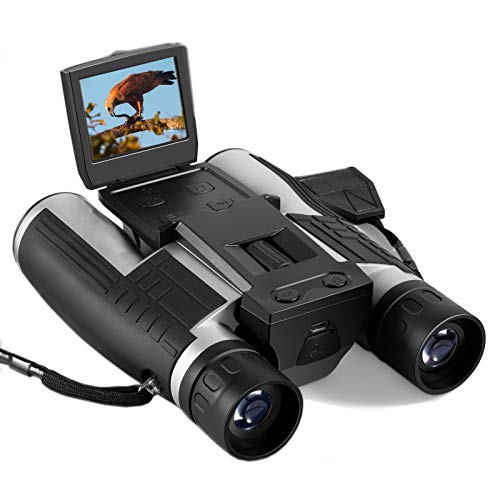 2' LCD Digital Binoculars with Camera for Adults, 12x32 5MP Video Photo Recoder with 32GB Memory Card for Bird Watching Hunting Concerts and Sports Games