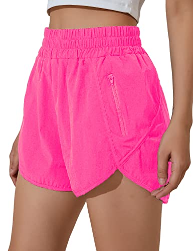 BMJL Women's Running Shorts High Waisted Sporty Workout Shorts Quick Dry Athletic Shorts with Pockets Summer Clothes(M,Hot Pink)