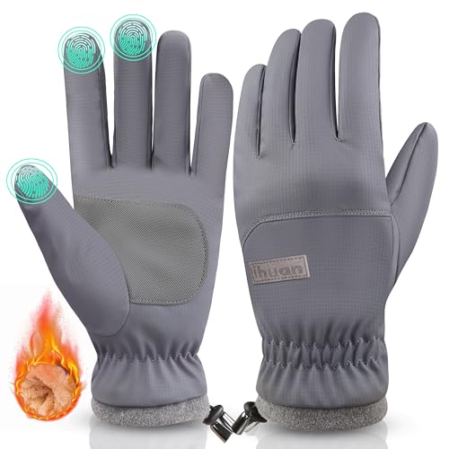 ihuan Winter Cold Weather Gloves Waterproof Windproof Mens Women - Warm Touchscreen Anti-Slip Palm Thermal Gloves for Driving, Biking, Running, Hiking, Working