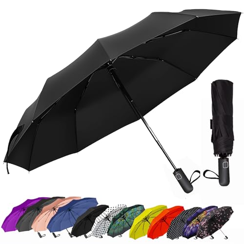 SIEPASA Windproof Travel Compact Umbrella-Automatic Umbrellas for Rain-Compact Folding Umbrella, Travel Umbrella Compact, Windproof Umbrellas for Men Women Teenage.(Black, 54 Inch)