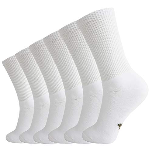 +MD 6 Pack Mens Crew Socks Extra Heavy Full Cushion Work Socks Moisture Wicking Hiking Trekking Sports Casual Socks 6White13-15