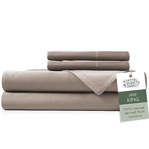 Hotel Sheets Direct 100% Viscose Derived from Bamboo Sheets King - Cooling Luxury Bed Sheets w Deep Pocket - Silky Soft - Sand