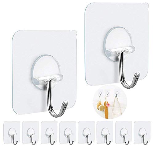 FOTYRIG Adhesive Hooks Heavy Duty Sticky Hooks for Hanging Wall Hangers Without Nails 15lb(Max) 180 Degree Rotating Seamless Stick on Wall Hooks Bathroom Kitchen Office Outdoors-10 Packs