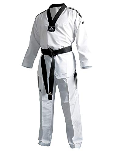 adidas Eco Fighter 3 Taekwondo Black V-Neck Sparring Uniform w/ 3 Stripes - 100% Polyester - 200