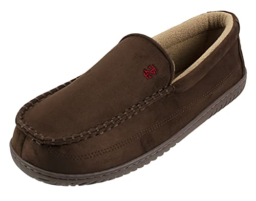 IZOD Men's Classic Two-Tone Moccasin Slipper, Winter Warm Slippers with Memory Foam, Size 13-14, Solid Brown