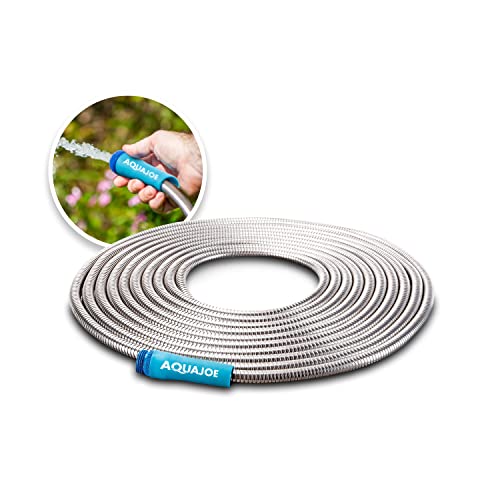 Aqua Joe AJSGH25 1/2-Inch Heavy-Duty, Puncture Proof Kink-Free, Spiral Constructed 304-Stainless Steel Metal, Garden Hose, 25-Foot