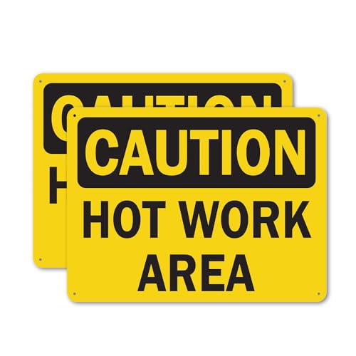 (2 Pack) Hot Work Area OSHA Caution Sign 14 Inch X 10 Inch Plastic Sign, Weather Resistant, UV Protected for Workplace, Business, and Construction Site, Made in the USA