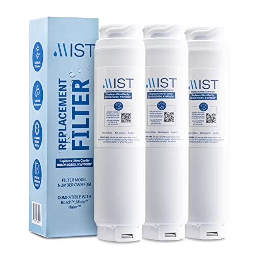 Mist Ultra Clarity Replacement Compatible With: Bosch Ultra Clarity, 644845, 9000077104, 9000194412, Haier 0060820860, 0060218744, Miele KWF1000 Refrigerator Water Filter, 3 Pack