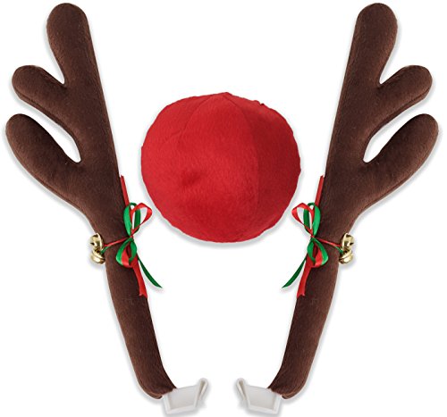 OxGord Car Antlers and Nose - Christmas Decorations for Car Windows, Roof, and Grille - Holiday Accessories Decoration Kit for Cars, SUVs, Vans, and Trucks