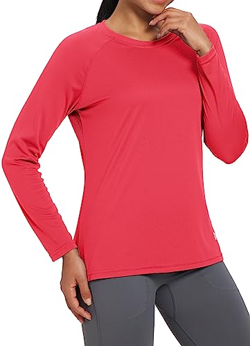 BALEAF Women's Workout Tops Long Sleeve Running Shirts Quick Dry Moisture Wicking Athletic T-Shirts for Exercise Gym Sports Yoga Rouge Red Size M