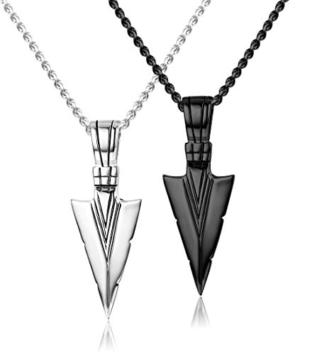 Jstyle Stainless Steel Pendant Necklace For Mens Cool Spearpoint Arrowhead Pendant Chain Necklace Set Black & Silver Tone