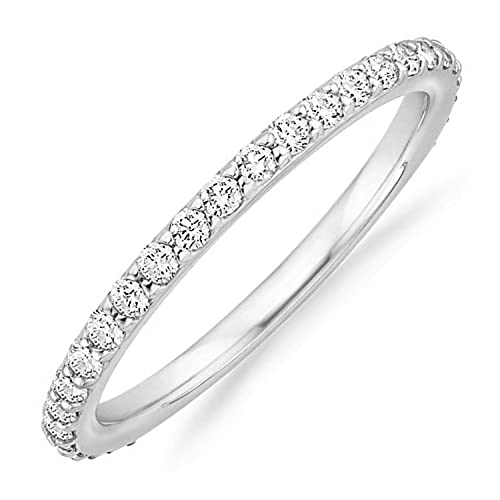 PAVOI 14K Gold Plated Cubic Zirconia Diamond Stackable Eternity Bands White Gold for Women Size 9