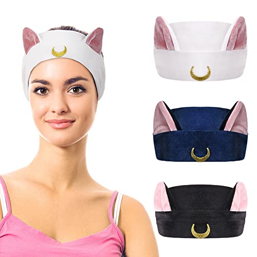 URAQT 3PCS Moon Spa Headband Cute Cat Moon Cosmetic Hairband Shower Face Wash Makeup Headband for Women