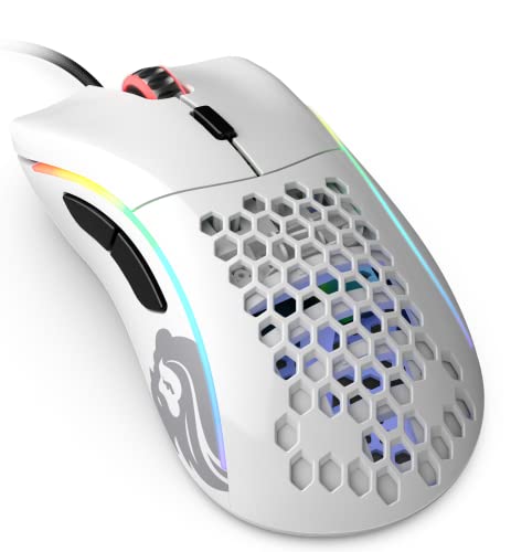 Glorious Model D Wired Gaming Mouse - 68g Superlight Honeycomb Design, RGB, Ergonomic, Pixart 3360 Sensor, Omron Switches, PTFE Feet, 6 Buttons - Glossy White