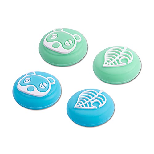 PERFECTSIGHT 4PCS Cute Switch Thumb Grip Caps for Nintendo Switch OLED/Lite Console, Joystick Cap Kawaii Soft Silicone Analog Stick Button Cover for NS Joycon Controller, Animal Crossing Leaf Bear