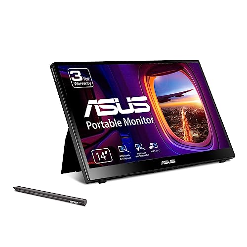 ASUS ZenScreen Ink 14” 1080P Portable Touchscreen Monitor (MB14AHD) - Full HD, IPS, 10-point touch, Stylus Pen (MPP 2.0), Eye Care, USB Type-C, Micro HDMI, Kickstand, Tripod Mountable, 3-Year Warranty