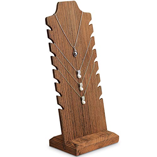 MOOCA Lightweight Wooden Necklace Display Stand - Freestanding Easel Holder for Multiple Necklaces, Brown Color
