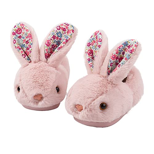 Girls Toddler Slippers Boys House Shoes for Little Kids Cute with Bunny Design Plush Todndoor Slippers Non-Slip Pink 7-8 Toddler