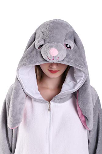 EJsoyo Adult Onesie Bunny Sleepwear Lion Animal Puppy Cartoon Costume and Teens Pajamas Unisex Christmas Halloween Cosplay (Rabbit, S)