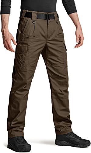 CQR Men's Tactical Pants, Water Resistant Ripstop Cargo Pants, Lightweight EDC Work Hiking Pants, Outdoor Apparel, Duratex Ripstop Tundra, 34W x 32L