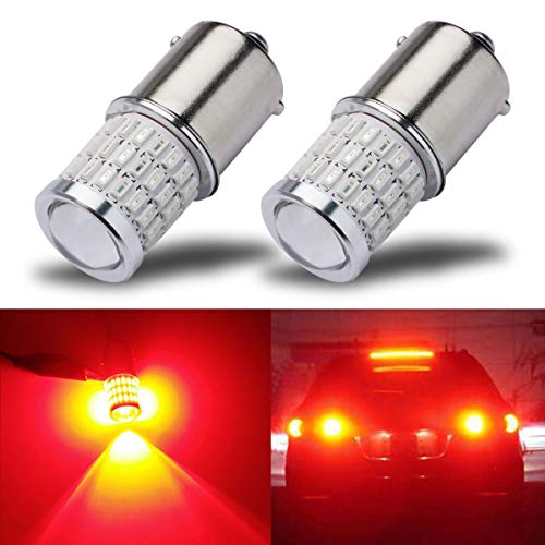 iBrightstar Newest 9-30V Super Bright Low Power 1156 1141 1003 BA15S LED Bulbs with Projector Replacement for Stop Tail Brake Lights, Brilliant Red