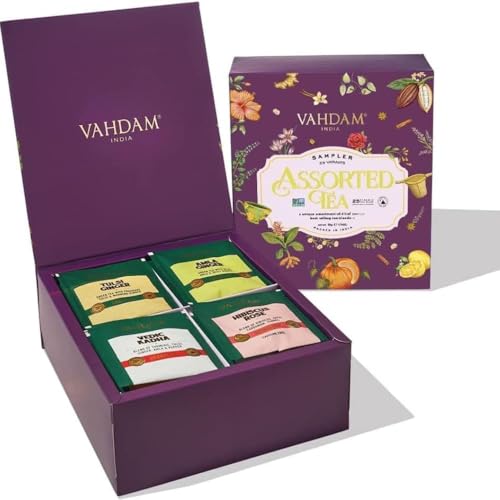 VAHDAM Assorted Tea Sampler Gift Sets (25 Flavors, 25 Tea Bags) Christmas Gift 2023, Gifts For Women & Men