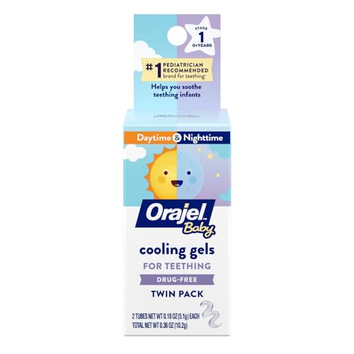 Orajel Baby Daytime & Nighttime Cooling Gels for Teething, Drug-Free, #1 Pediatrician Recommended Brand for Teething*, Two 0.18oz Tubes