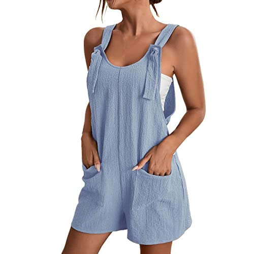Droeadgor deals next day delivery items prime Rompers for Women 2024 Shorts Summer Casual Short Jumpsuits Overalls Wide Leg Jumpsuit with Pockets 90% clearance archived orders in my account Blue-1 S
