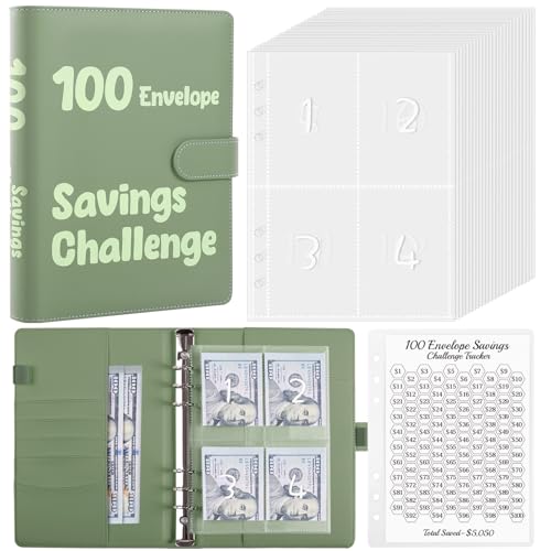 SKYDUE 100 Envelopes Challenge Binder, A5 Money Saving Budget Binder with Cash Envelopes - Savings Challenges Book to Save $5,050