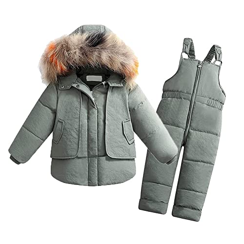 XIFAMNIY Baby Boys Girls Snowsuit Toddler Winter Clothes Puffer Down Jacket with Snow Ski Bib Pants Outfits
