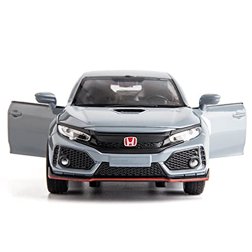 RMZ City Compatible for 1:32 Diecasting Alloy Civic Car Model Toy Car，Pull Back Alloy Car with Lights and Sound, Open Door for Kids Gift, Children Birthday Gift Gray