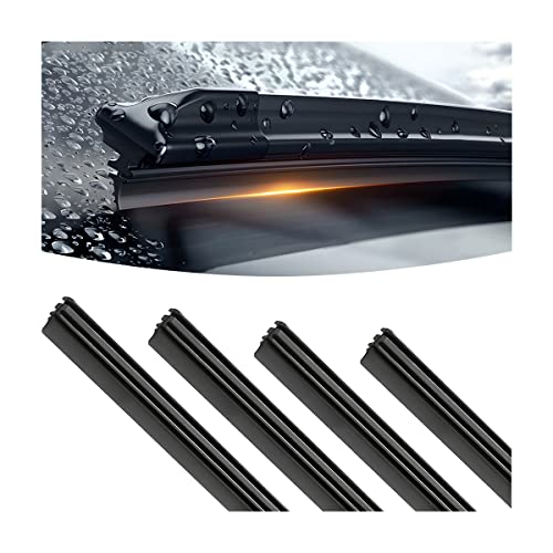 4PCS Car Windshield Wiper Blade Strips, DIY Silicone Car Frameless Window Boneless Replacement, Auto Adjustable Insert Rubber Wiper Blade Refills, Universal for SUV Truck Van
