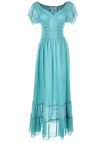 Anna-Kaci Women Renaissance Peasant Maiden Boho Inspired Cap Sleeve Lace Trim Maxi Dress, Light Blue, XX-Large