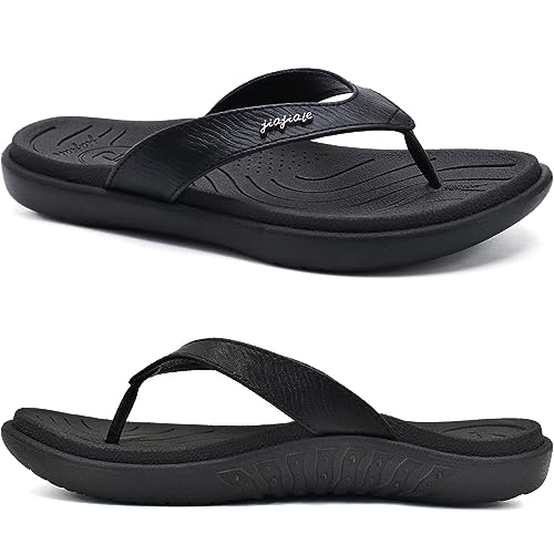 jiajiale Womens Fashion Orthotic Flip Flops Ladies Slip On Lightweight Comfortable Thick Cushion Yoga Mat Thong Sandals With Plantar Fasciitis Arch Support Black 8