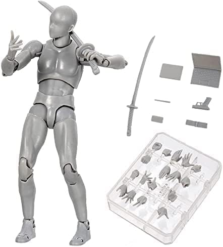 Action Figures Body-Kun DX & Body-Chan DX PVC Model SHF Children Kids Collector Toy Gift, Drawing Mannequin Figure Models for Artists (Grey Male)