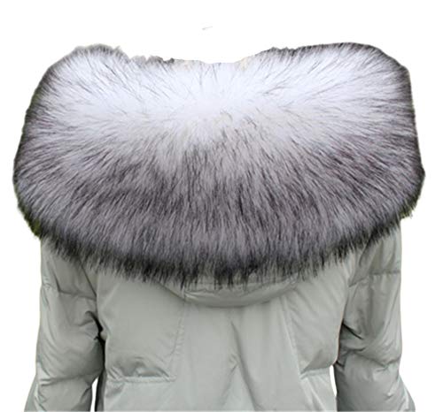 Faux Fur Collar Scarf Hood Collar Shawl Stole Neck Warmer for Winter Coat Jacket Parka (75cm/29.5', White Black Fox)