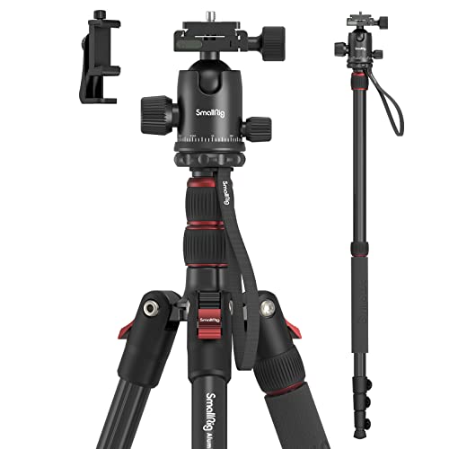 SmallRig CT-10 Camera Tripod, 71' Foldable Aluminum Tripod & Monopod, 360°Ball Head Detachable, Payload 33lb, Adjustable Height from 16' to 71' for Camera, Phone-3935